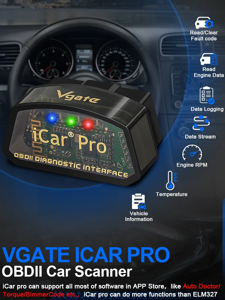 Vgate iCar pro ELM327 BT 4.0/WIFI OBD2 Diagnostic Scanner Tool for Android/iOS Power  Test Auto Scanner Compatible with OBD2