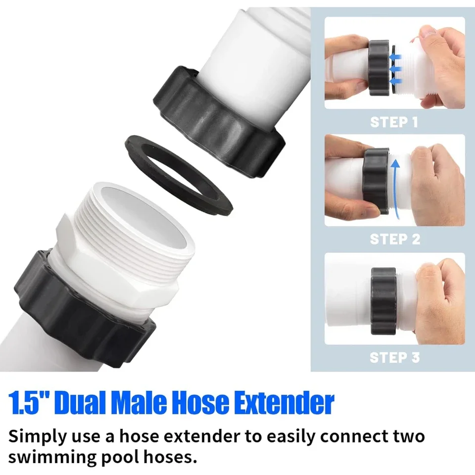 1.5 inch male flange coupling for pool hose extension | plastic PP split connector with dual gaskets | 32 mm inner diameter | hi