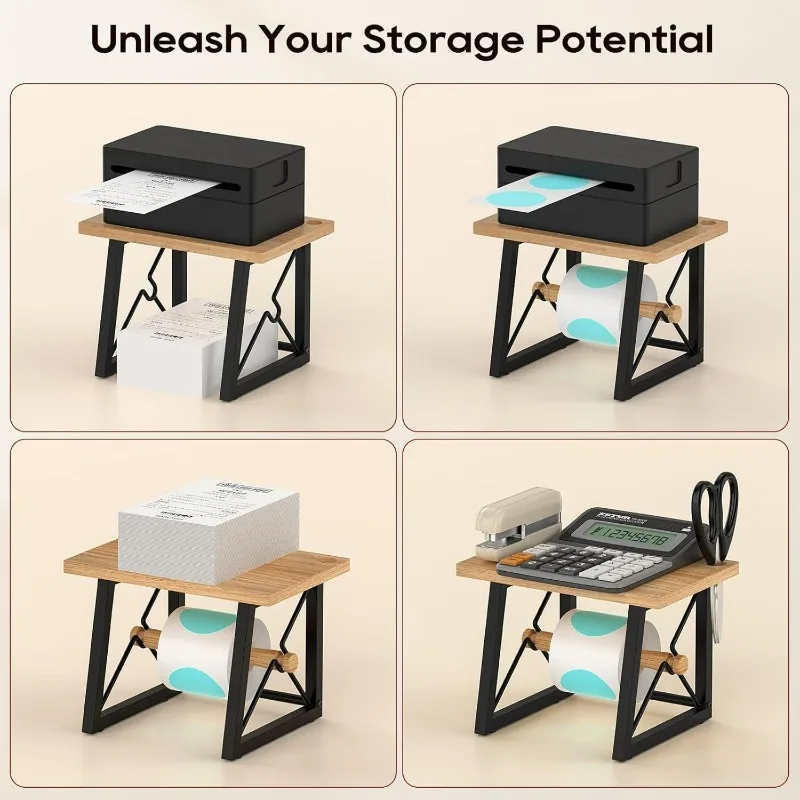 

Wooden Printer Stand Table Top Rack for Home Office Desktop Storage Organizer