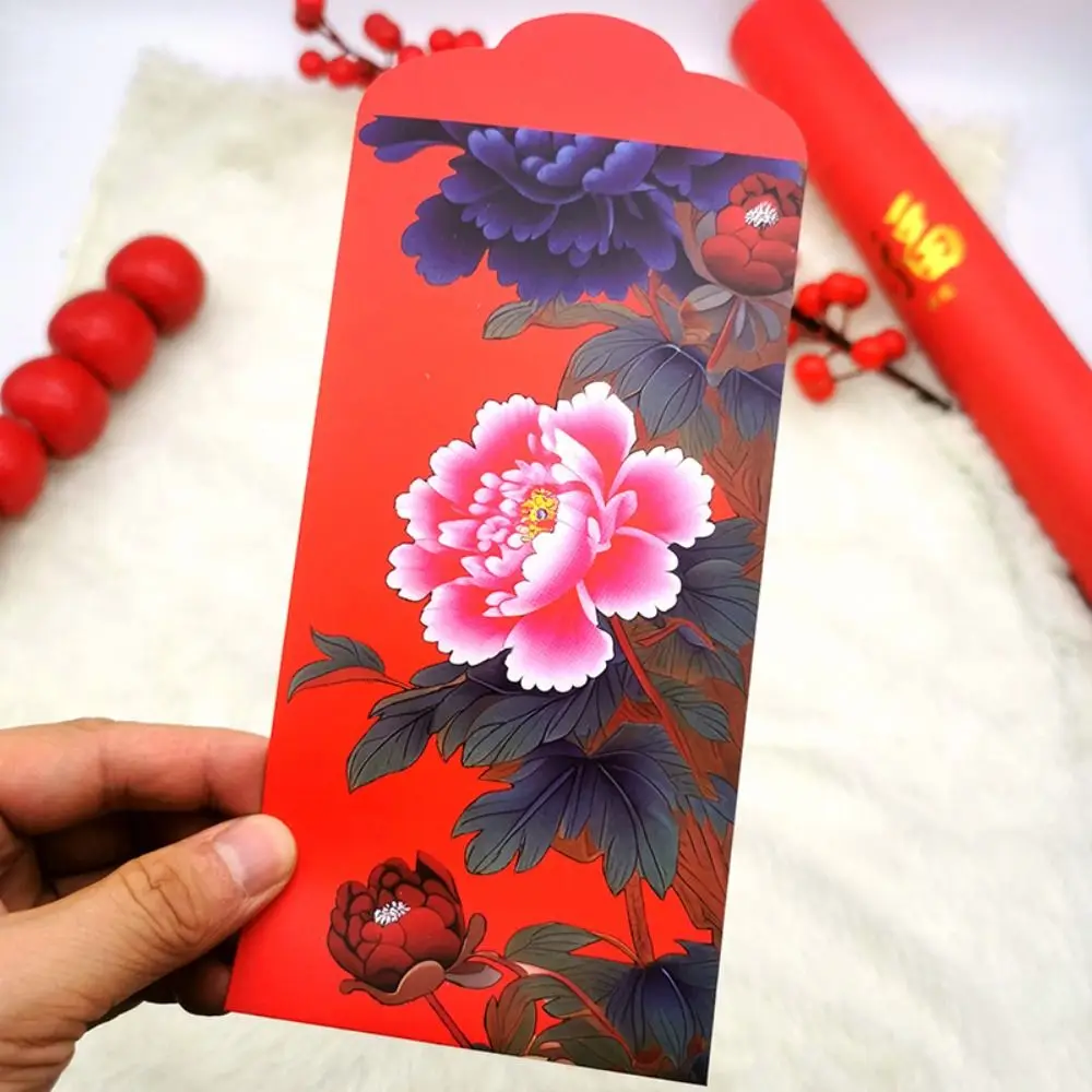 Enveloppes rouges pour Festival de printemps, dessin animé, meilleurs vœux, fleur, poche rouge, porte-bonheur, fournitures traditionnelles du nouvel an Hong Bao