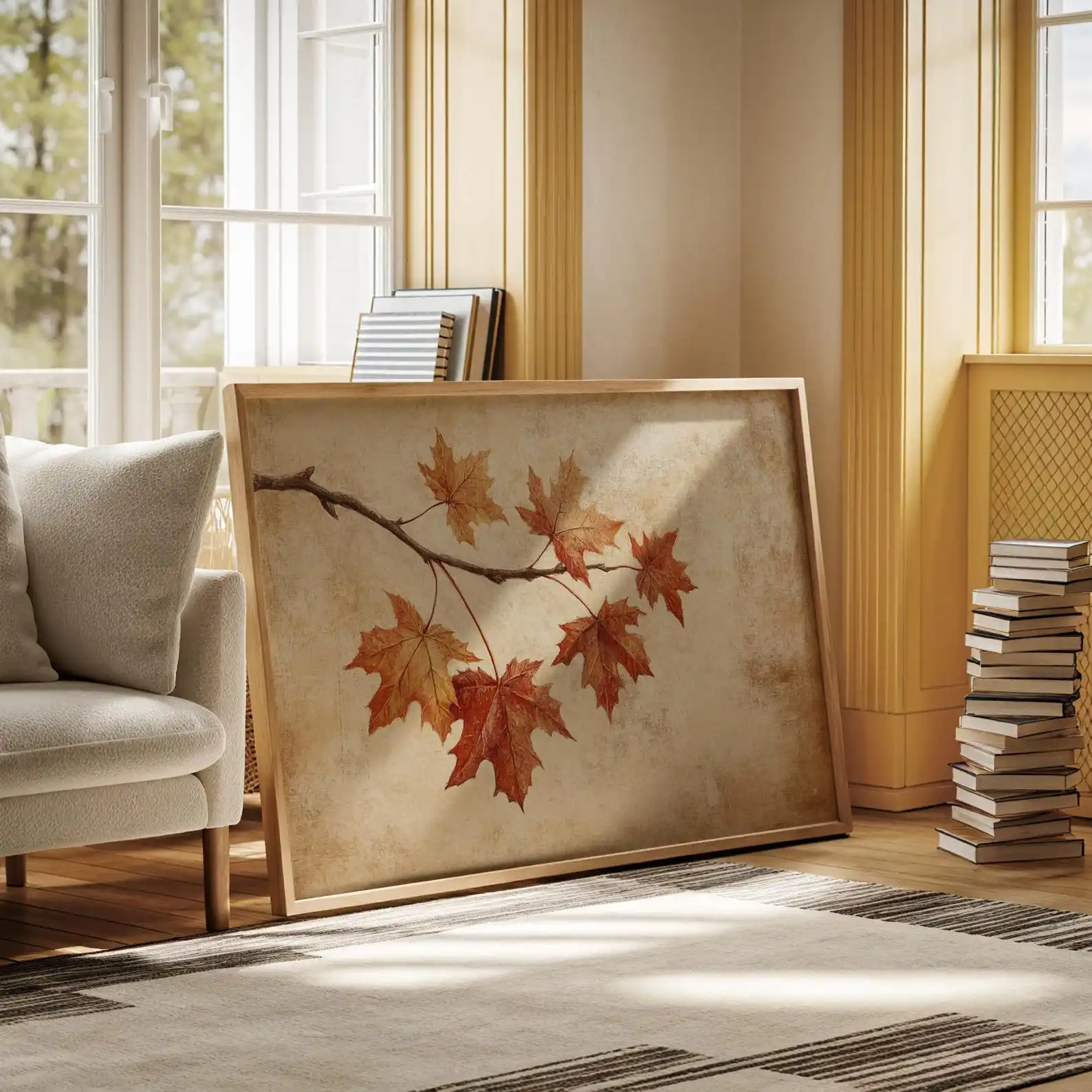 Vintage Rustic Autumn Maple Leaves Canvas Wall Art Poster - Unframed Nature Cozy Poster for Living Room and Bedroom Decorations