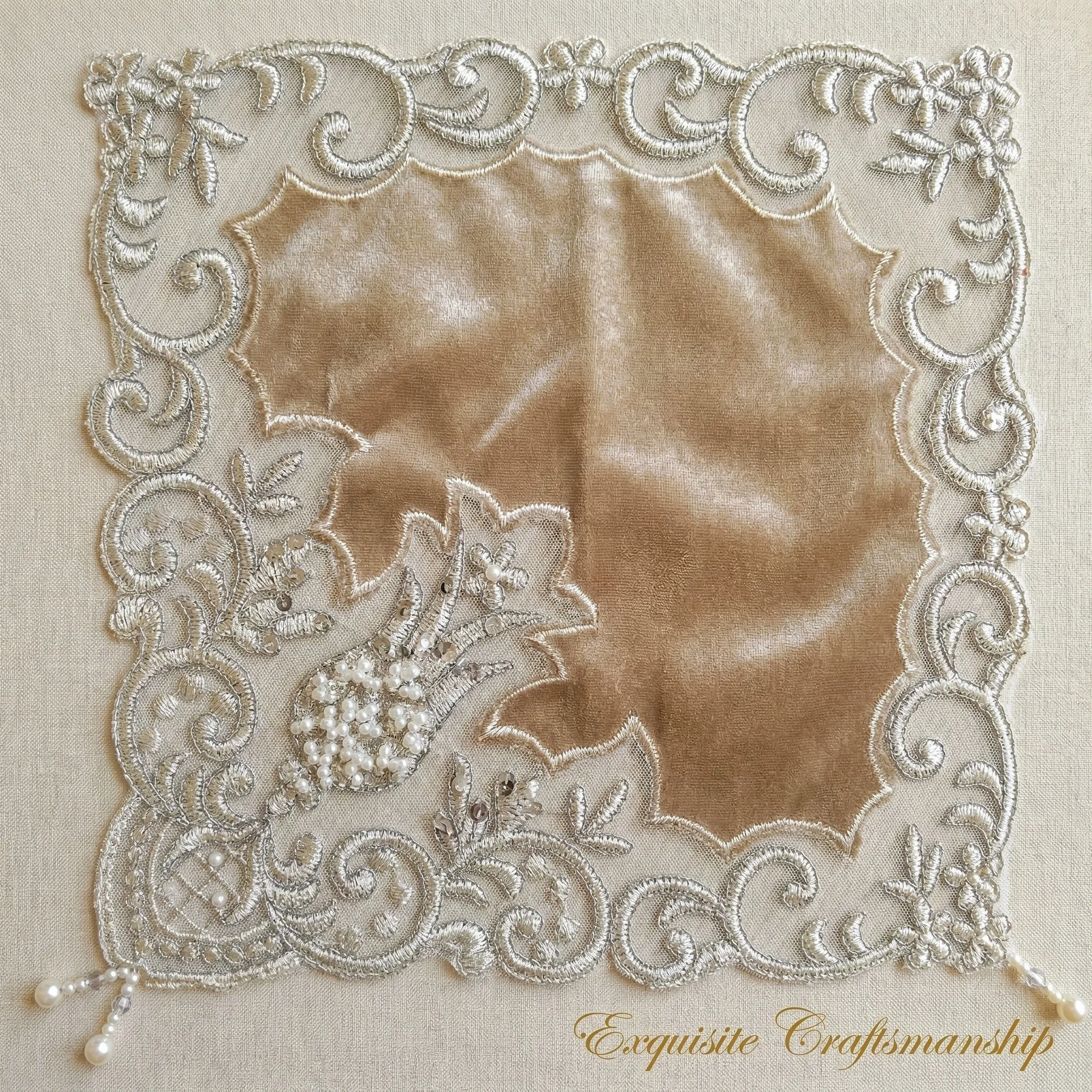 Vintage Beaded Placemats 8pcs Velvet Coaster Set Luxury Hand Stitched Table Cloths Elegant Restaurant Decoration