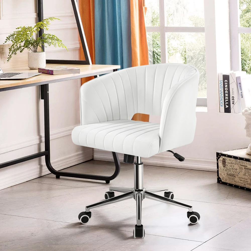 KKTONER-silla de oficina de terciopelo con ruedas, sillón giratorio, bonito, moderno, para el hogar