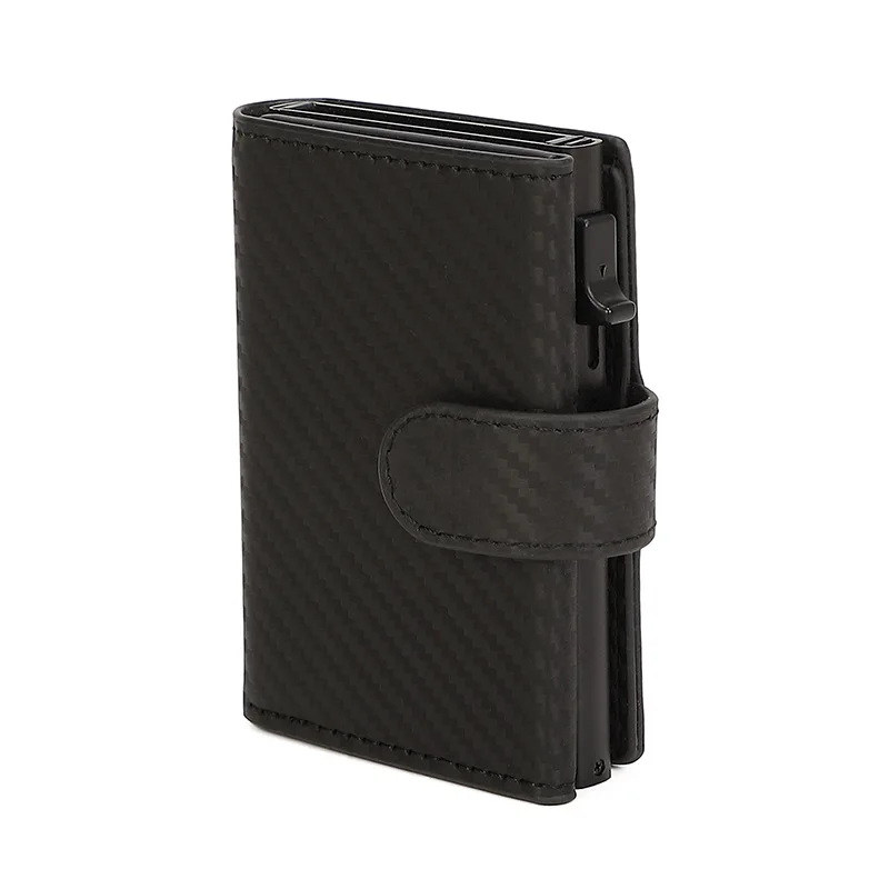 Hot selling side push automatic pop-up card bag RFID aluminum alloy anti-theft brush credit card box men's wallet