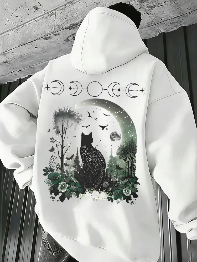 Unisex Psychedelic Cat Hoodies Casual Long Sleeve Harajuku Animal Cat Sweatshirt Vintage Women Men Cat Trend Hoodie