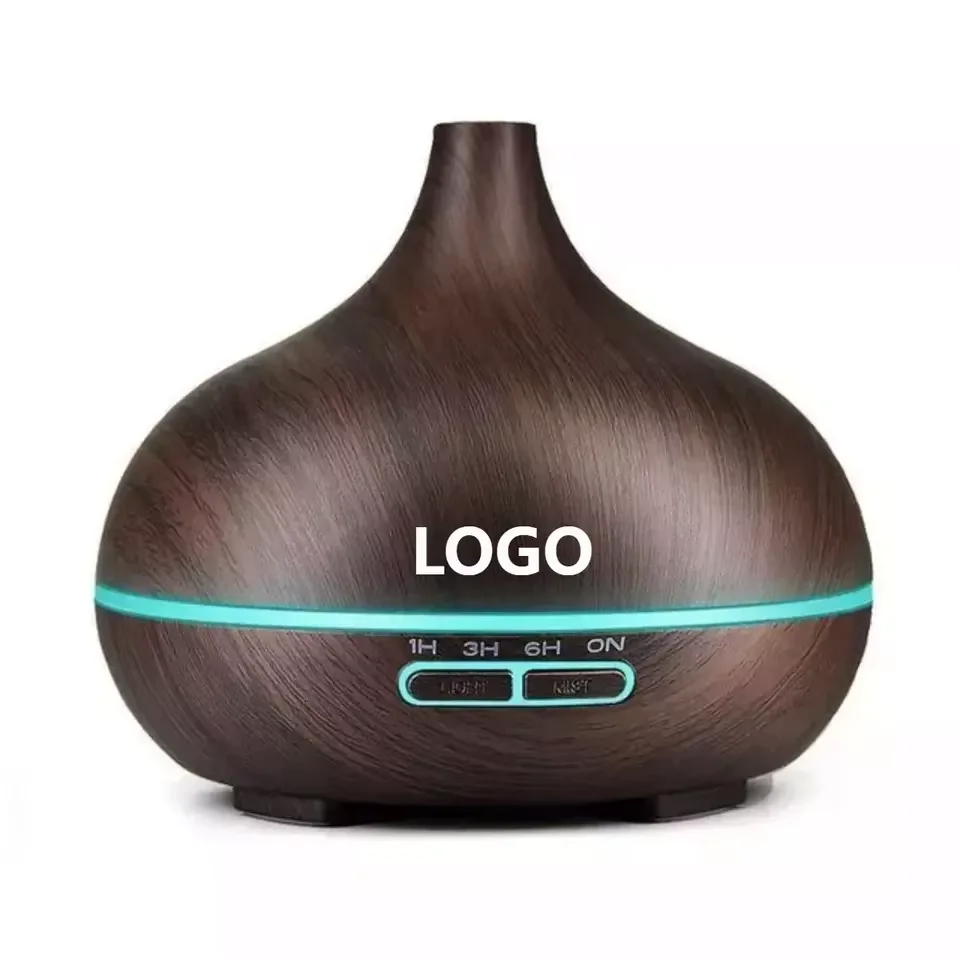 Custom Logo 500ML Ultrasonic Aroma Humidifier Wood Grain RGB Light Essential Oil Diffuser for Cars Households Electric Plastic
