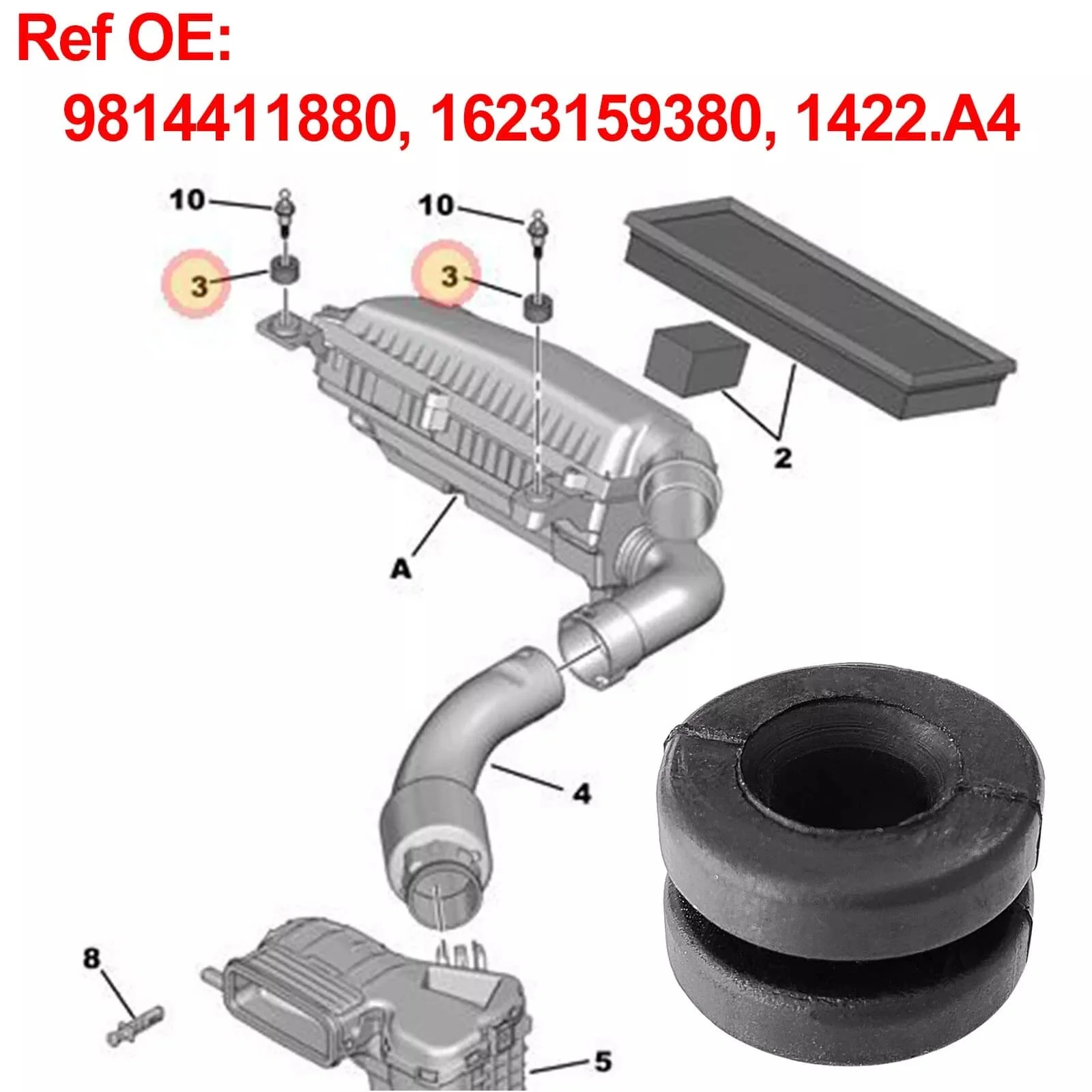 1/4 pçs para citroen Peugeot-1422A4 x4 filtro de ar habitação montagem borracha grommet buffer capa de borracha montagem acessórios do carro