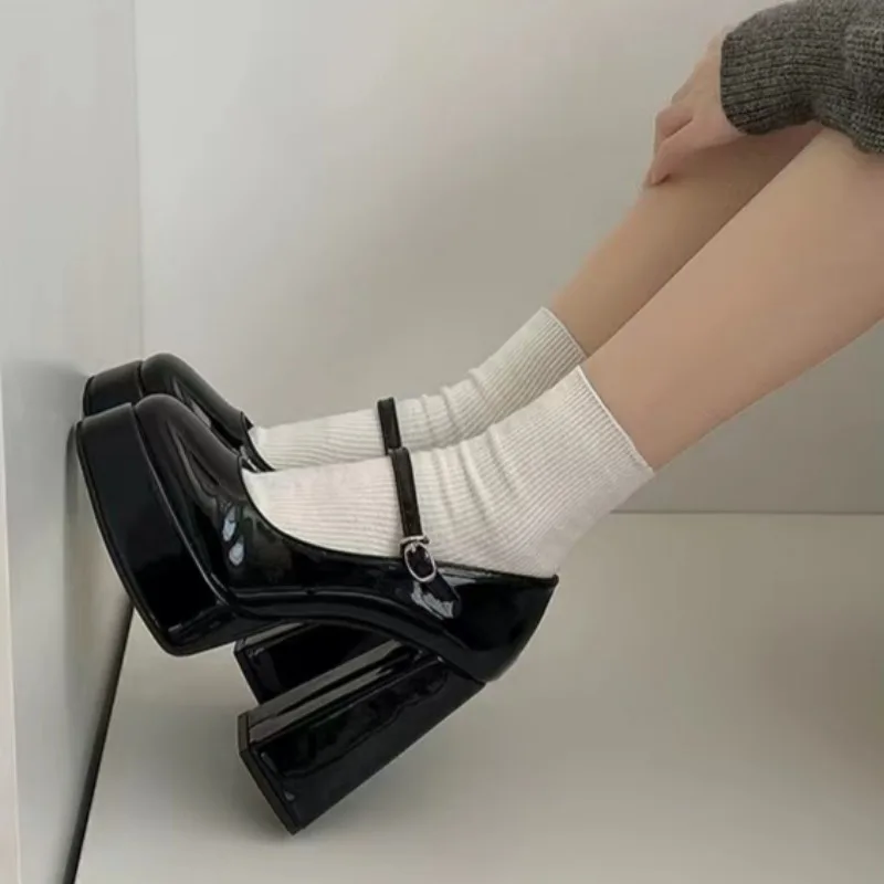 Women's Thick Heel Single Shoes Autumn Square Head Shallow Mouth Thick Sole with Non-slip Wear-resistant High Heels view 2