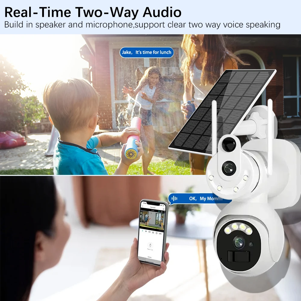4G Dual Lens Dual Screen 8MP Solar Security Camera Outdoor 360° Color Night Vision Ai Automatic Tracking Video Surveillance Came