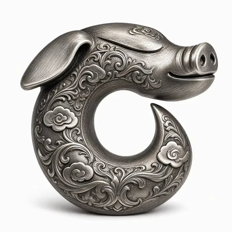 Intangible Cultural Heritage Handmade Carving Metal Pig Zodiac Hand Parts/Auspicious Zodiac Sculpture