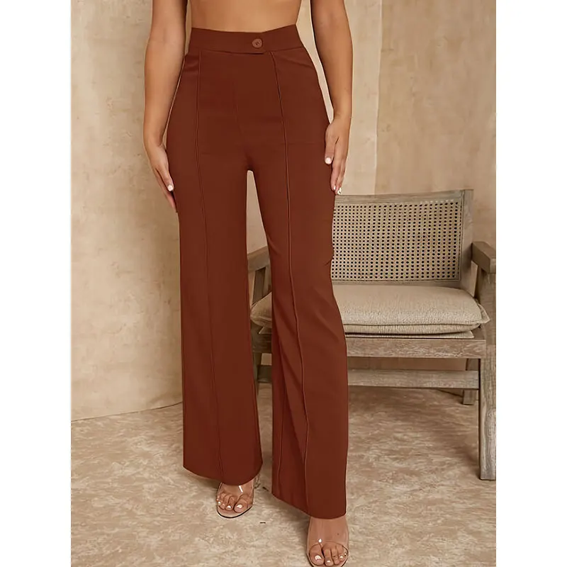 2025 خريف جديد فضفاض غير رسمي التنقل المرأة بنطال ذو قصة أرجل مستقيمة تبدو نحيفة وأنيقة عالية الخصر السراويل السوداء جرس أسفل