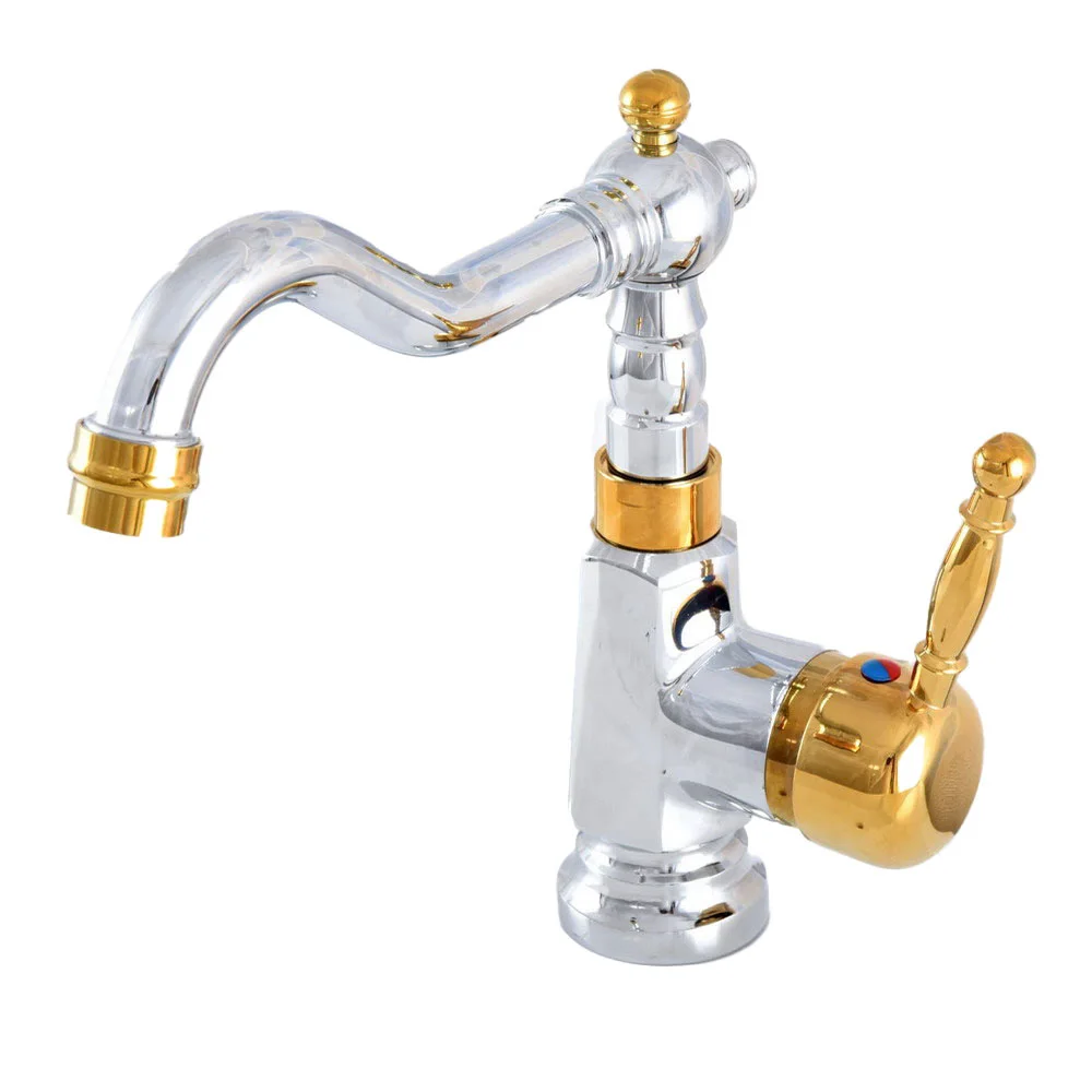 

Polished Chrome Gold Brass Bathroom Kitchen Faucet Single Handle 360 Rotate Basin Sink Mixer Taps Lsf803