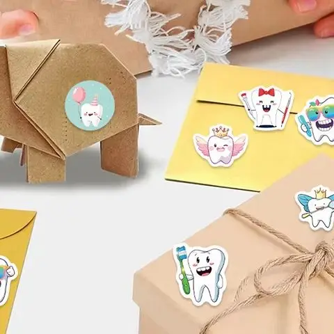 

500 Sheets/roll Cartoon Protect Teeth Stickers For Kids Students Graffiti Laptop Stationery Cute Sticker Dental Clinic Gifts