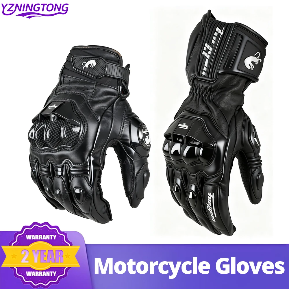

Professional Leather Motorcycle Gloves Red White Off-road Racing Motos Drop Resistance Outdoor Luvas Black suvs full long style