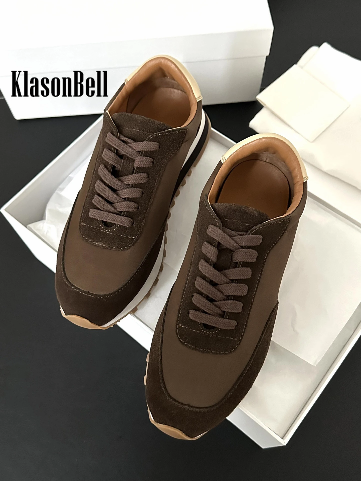 6.5 KlasonBell Female Cow Suede Spliced Mixed Colors Breathable Sneakers Lace-up Walking Comfortable Women Shoes