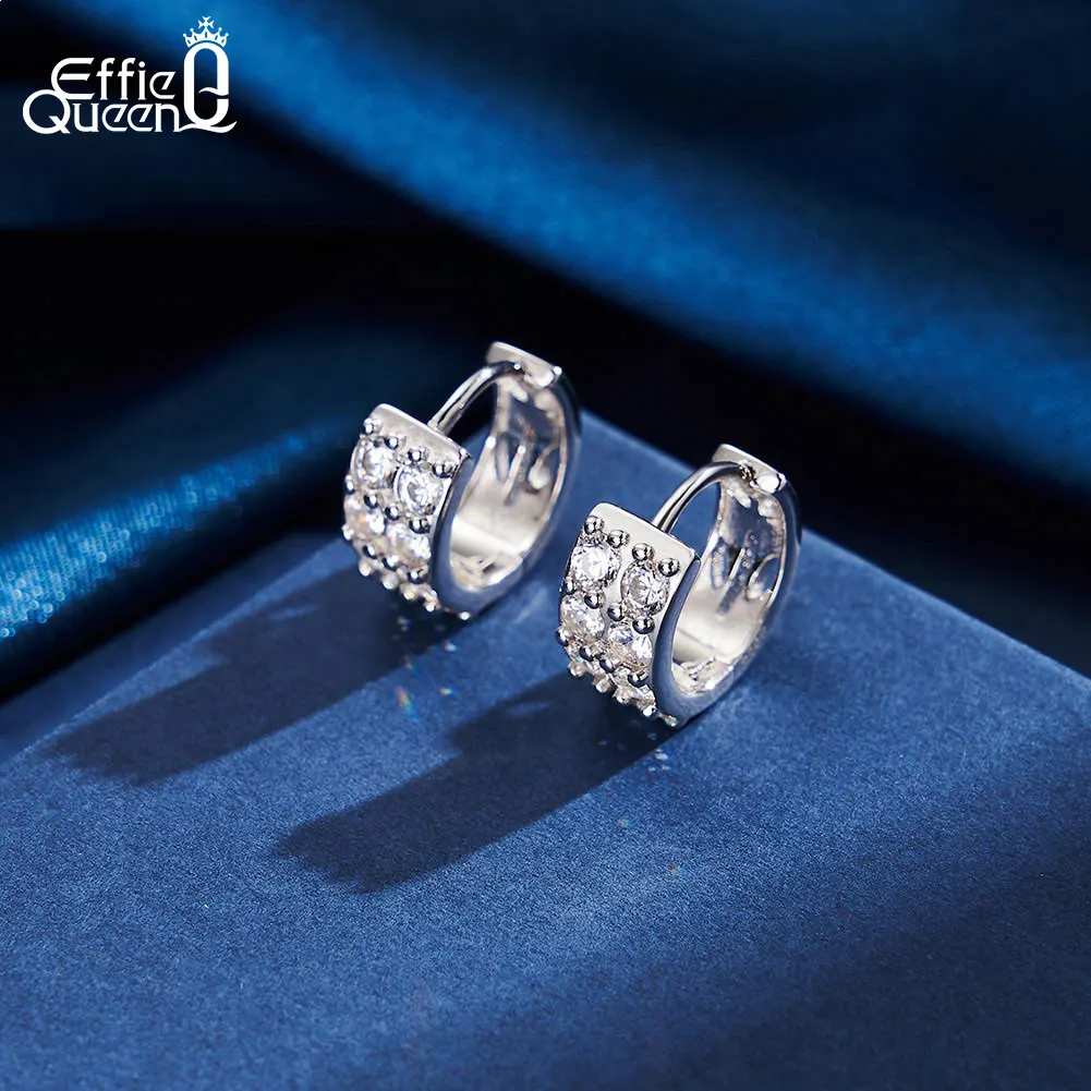 Effie Queen 925 Sterling Silver Hoop Earrings Two Row 8A Premium Brilliant White Cubic Zirconia Decor Present Fashion Item LZE50