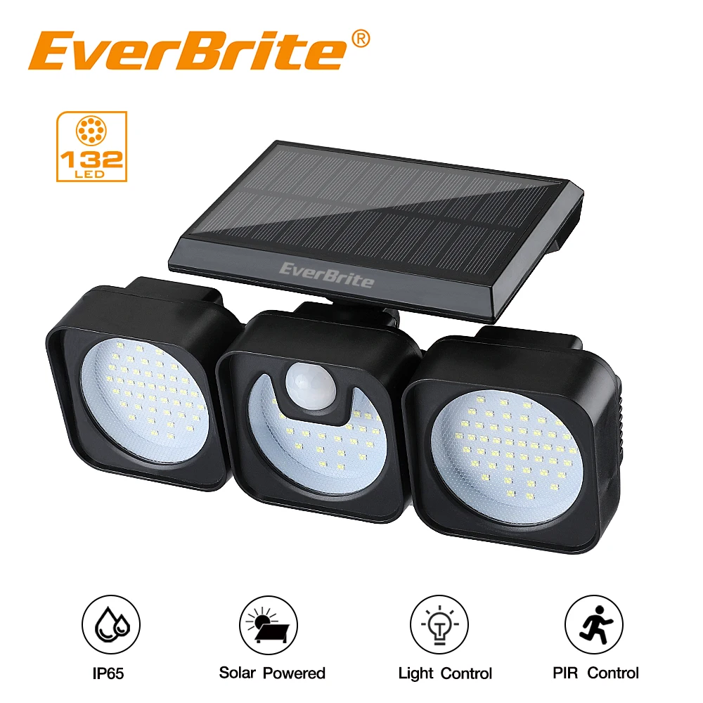 EverBrite 132LED Solar Powere Motion Sensor Light Outdoors Waterproof Wall Emergency Street Security Lamp For Garden Decoration