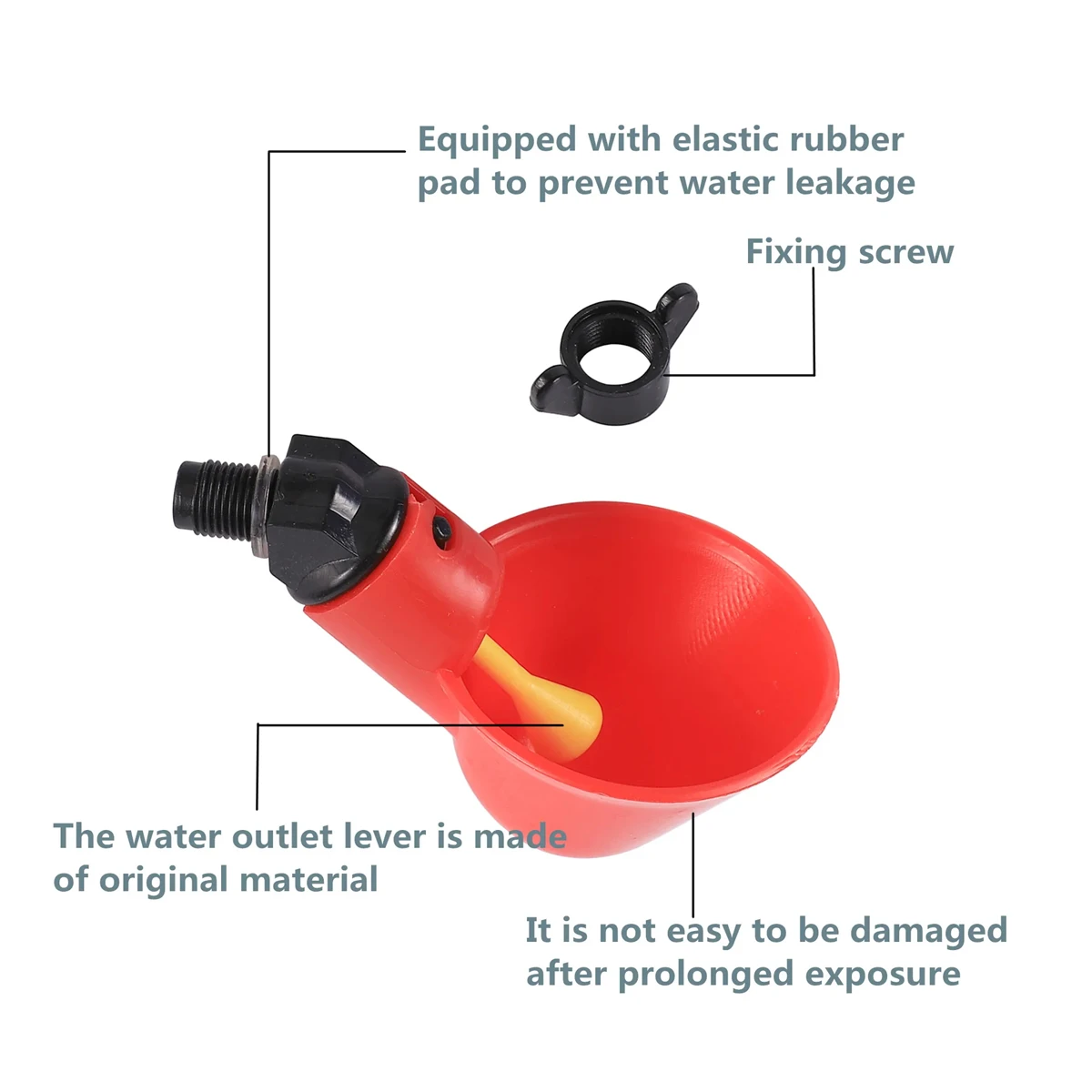 Copo automático para beber aves, interface de rosca de 9mm com parafuso e kit t vermelho id20mm, frango, pato, codorna, pombo, tigela de água, 2 peças