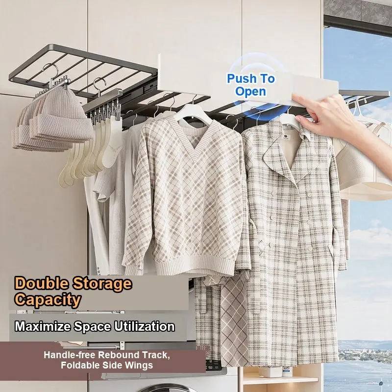 Washing Machine Pulling Drying Rack Turning Out Folding Invisible Telescopic Non-punching Indoor Pants Rack