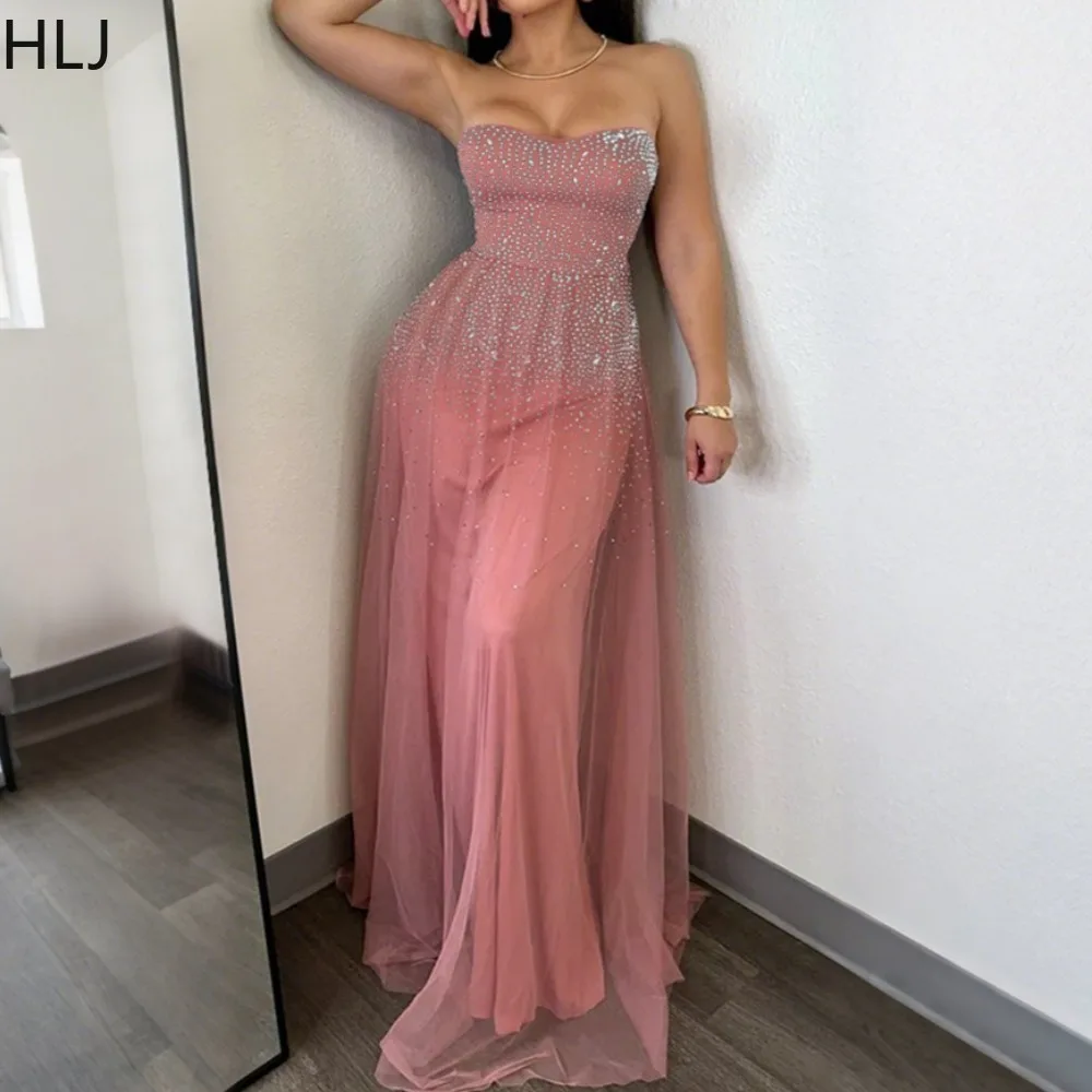 

HLJ Sexy Rhinestone Patchwork Bodycon Dresses for Women Solid Color Sleeveless Backless Dress Female Streetwear Vestidos New