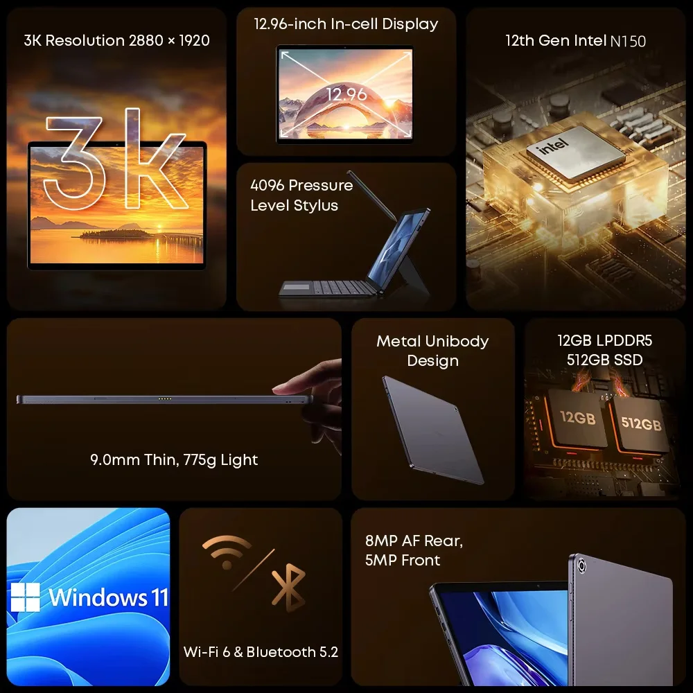 CHUWI Hi10 Max Tablet Intel N150 12.96 ''3K Touchscreen 512 GB SSD 12 GB RAM Tabletten Ondersteuning Toetsenbord Stylus 2 IN1 Venster