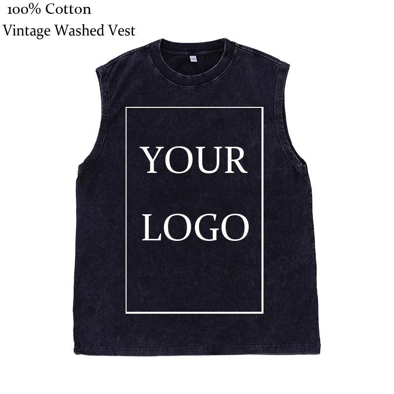 Unisex Vintage Tank DIY Customize Cotton Washed Vest 230Gsm High Qualtity Hip Hop Streetwear Custom Logo/Picture/ Tank Tops