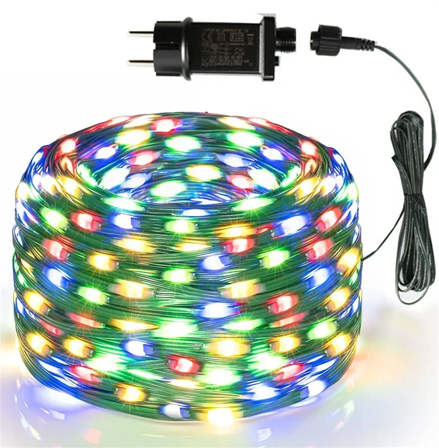 100/500/800 LED Plug in Rope Fairy Light Outdoor PVC Christmas Rope String Light Green Cable Christmas Tree Garland Light