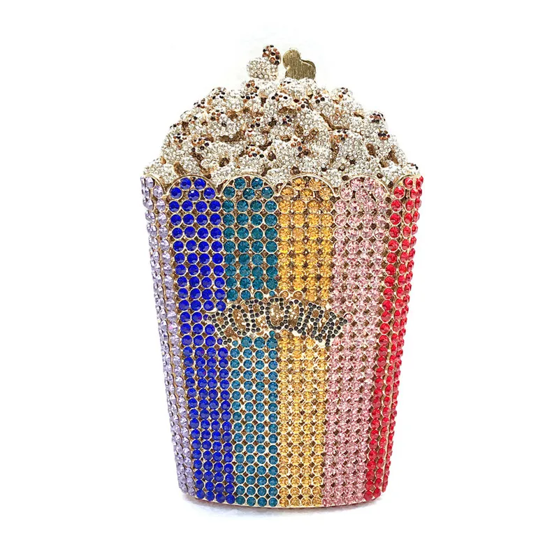 

Luxury Designer popcorn Evening Bags Luxury Crystal Party Purse Wedding Bags Colorful Clutch Bags