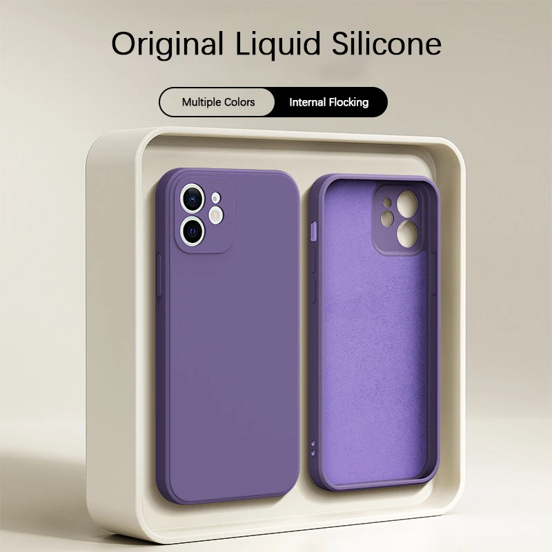 Original Liquid Silicone Phone Case for Apple iPhone 12 11 Pro Max Mini Soft Fashion Plain Classic Back Cover High Qualtiy Shell