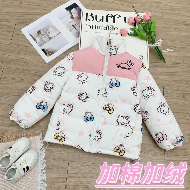 

Популярное утепленное пальто Sanrio для девочек Hello Kitty Kawaii, модная зимняя студенческая повседневная куртка в стиле аниме, детская одежда, рождественский подарок