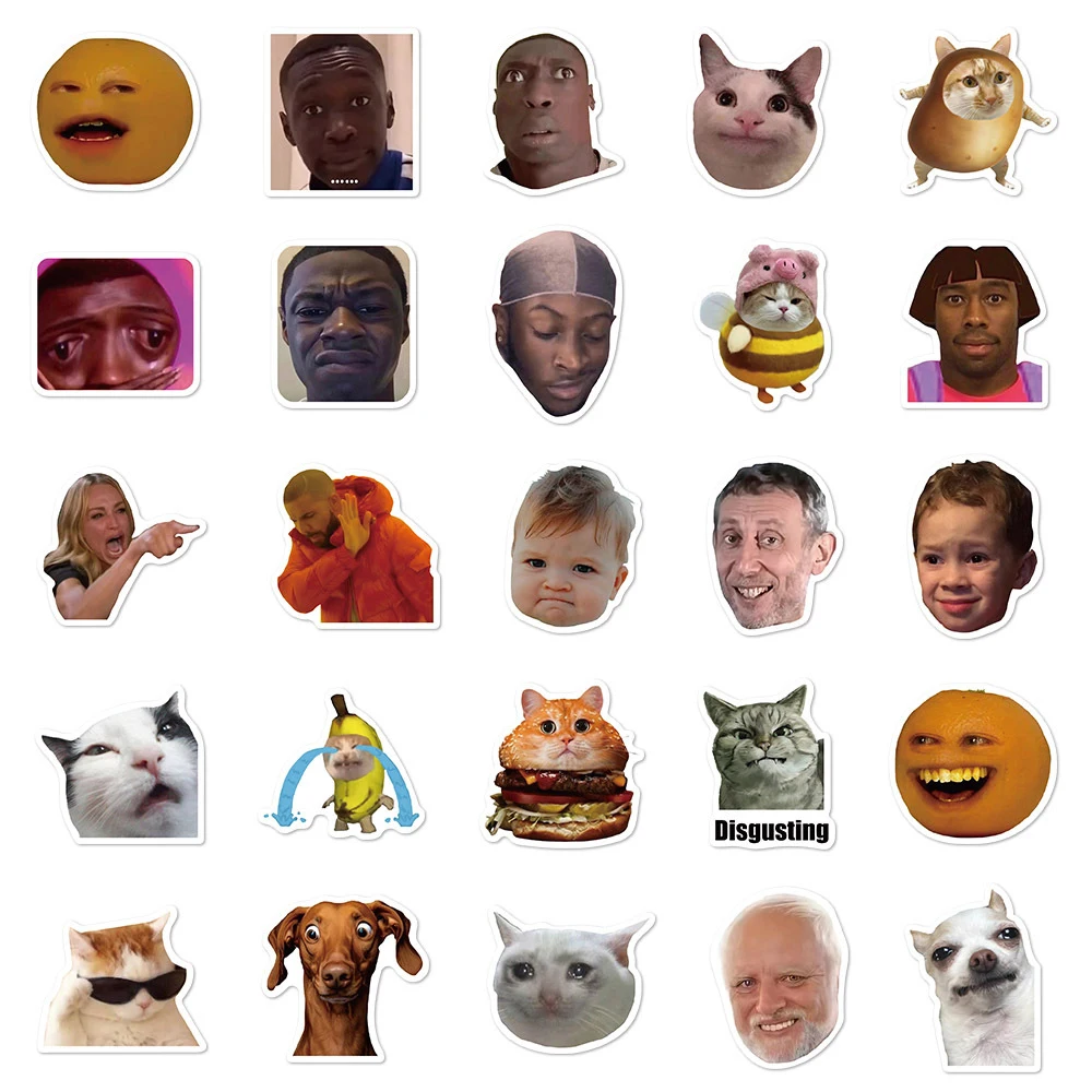 10/30/50개 클래식 인터넷 밈 스티커 재미있는 표정 만화 데칼 장식용 여행가방 기타 전화기 그래피티 스티커 장난감