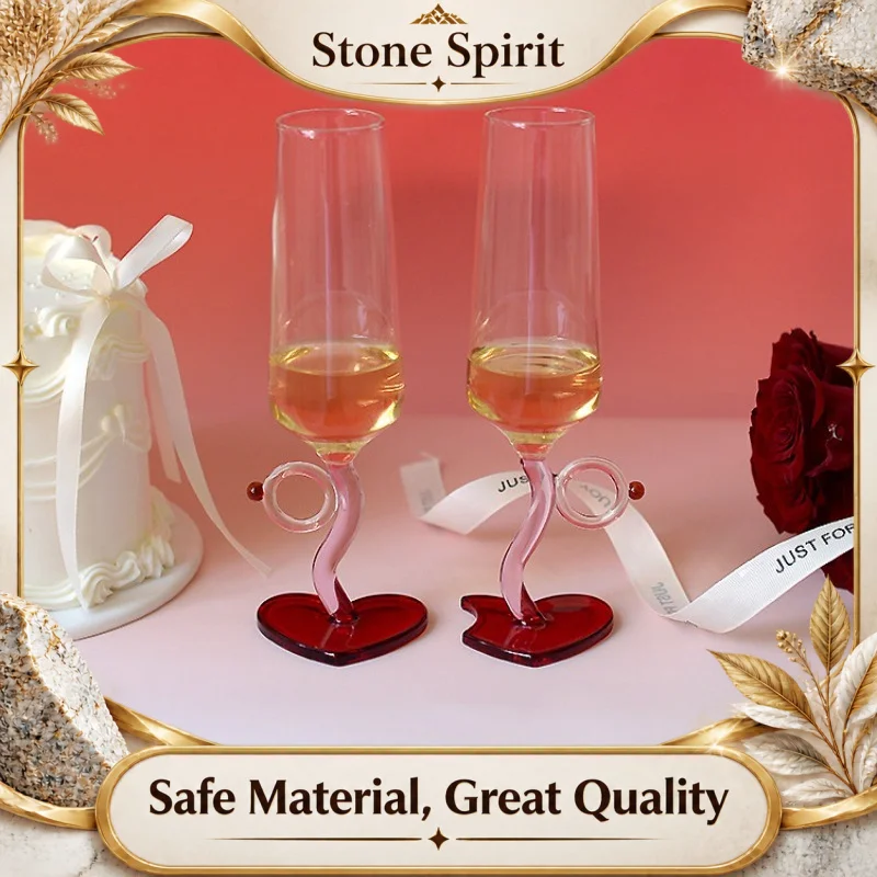 Couple Heart Design Champagne Flute, Cupid Arrow Crystal Glass Goblet, Wedding Gift for Him Her, Romantic Party Bar Stemware