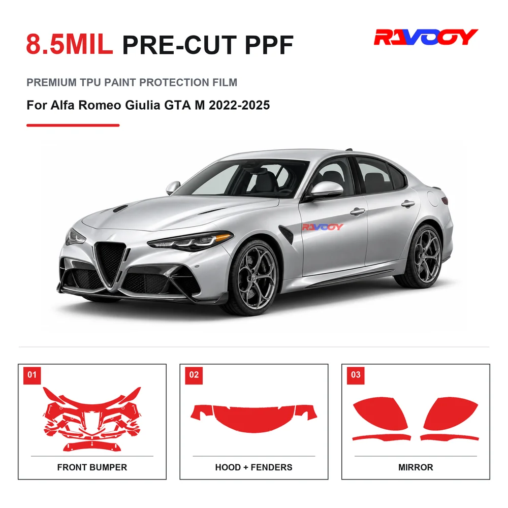 Precut PPF For Alfa Romeo Giulia GTA M 2022-2025 8.5mil TPU Clear Paint Protection Film Self Healing Hydrophobic UV