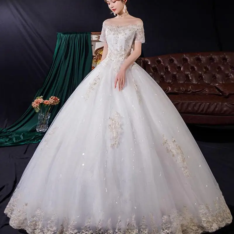 Off Shoulder Ball Gown Wedding Dresses Classic Lace Tulle Vestidos De Novia Elegant Long Robe Mariage Femme Plus Size Customized