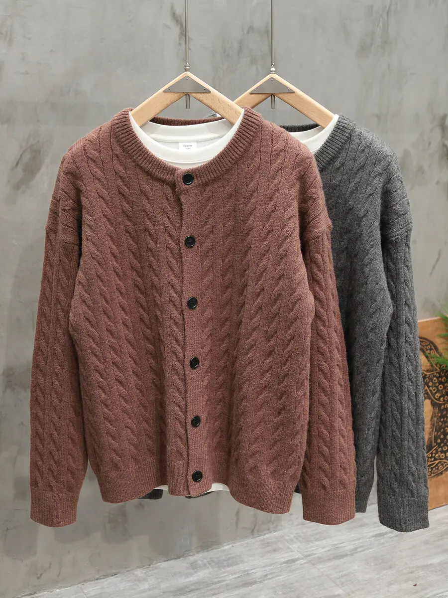 

Retro Japanese Sle Knitted Sweater round Ne Open Cardigan Pure Color Casual Loose Fit Autumn Winter Men's Faion Knitwear