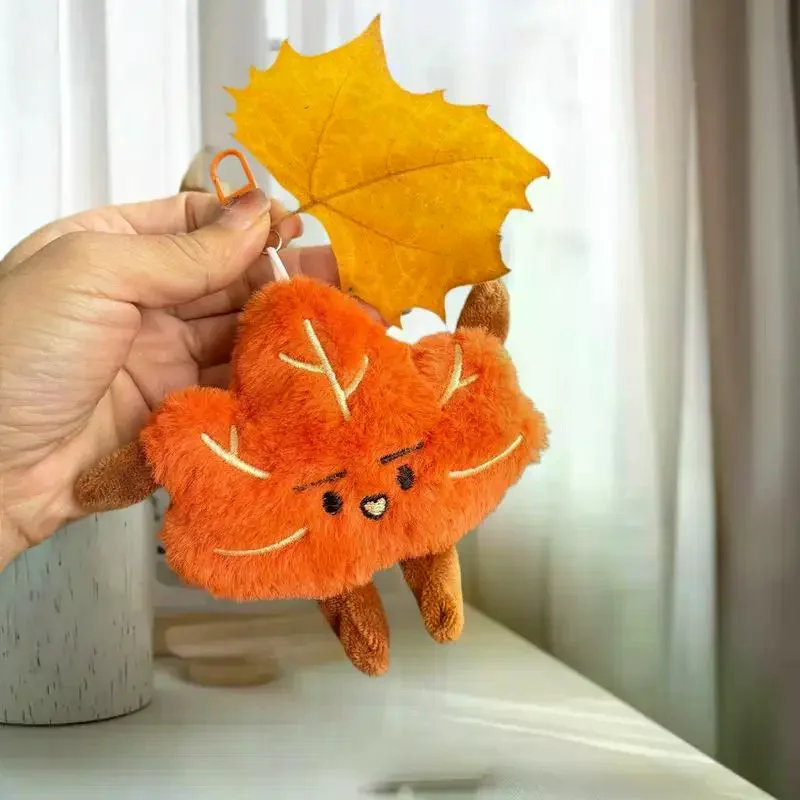 Adorable Cartoon Maple Leaf Plush Keychain Stuffed Doll Soft Toy Gift - Car Key Ring Bag Charm Backpack Decor