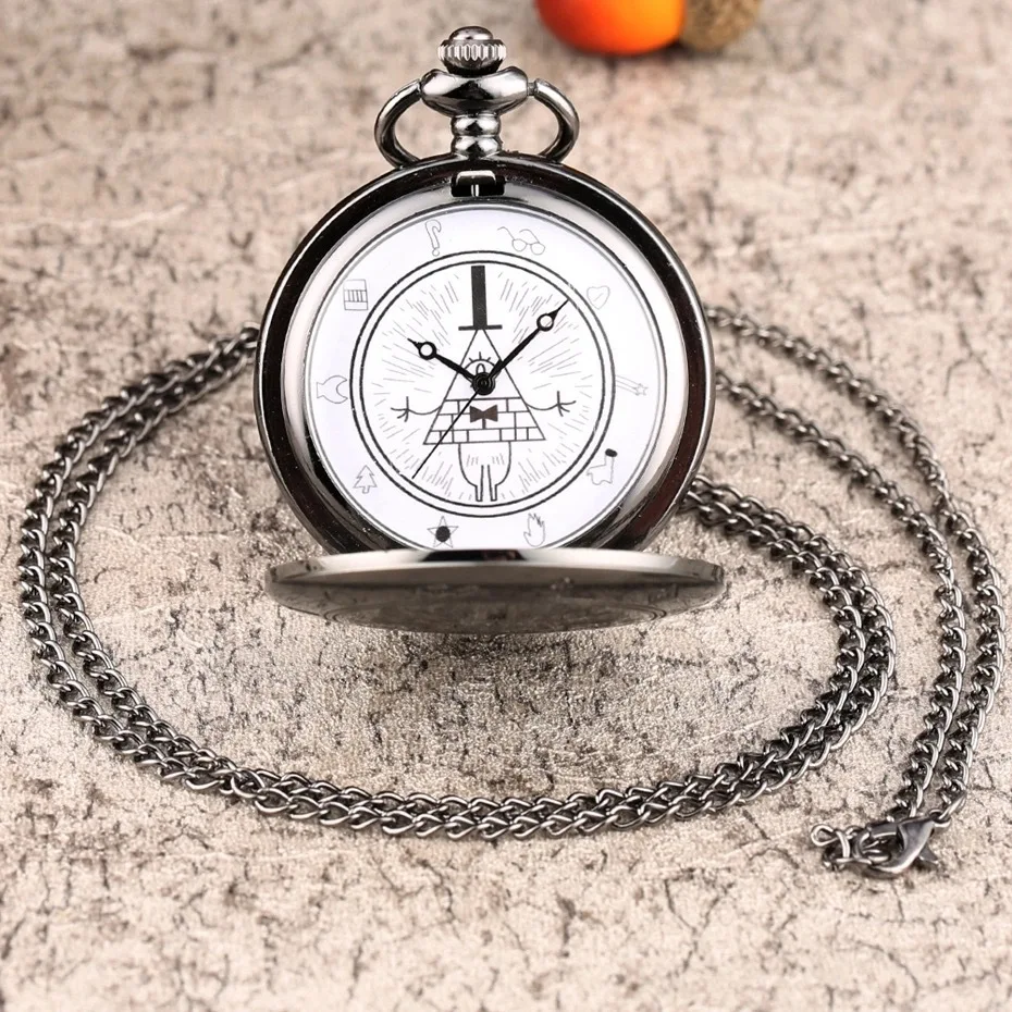 Vintage Antique Copper Triangle One-Eyed Pocket Watch Necklace Creative Flip-Style Pendant Mechanical Design Unique Accessory