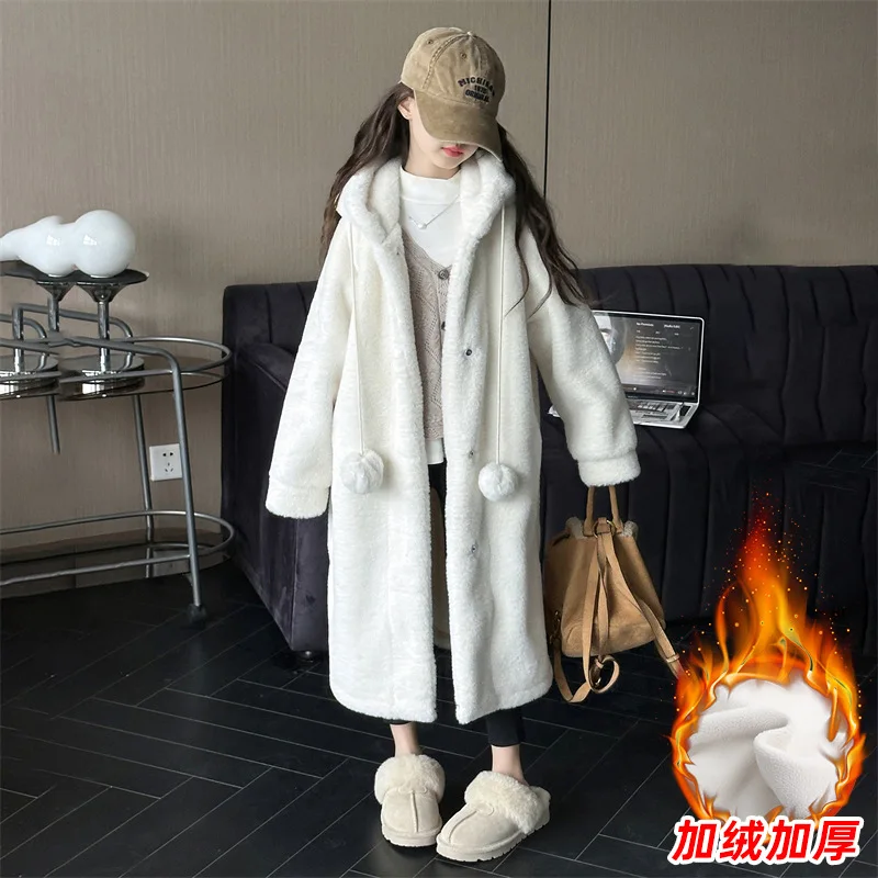 Baby Girls White Long Wool Coat Children 2024 New Autumn Winter Fashion Simple Casual Wool Coat Korean Simple Style Coat