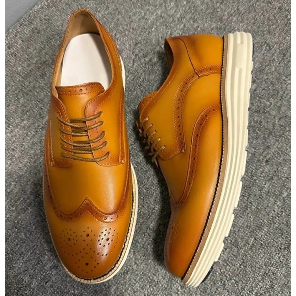 Handcrafted Tan Leather Wingtip Brogues – Superior Craftsmanship, Timeless Elegant Appeal
