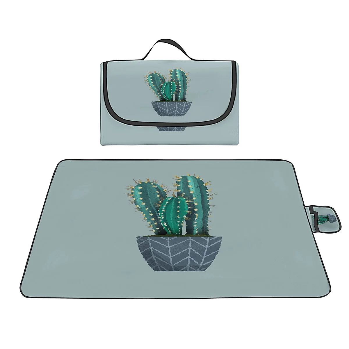 Cartoon Desert Cactus Picnic Mat Waterproof Sandproof Foldable Portable Beach Blanket Oxford Lightweight Mat For Outdoor Hiking