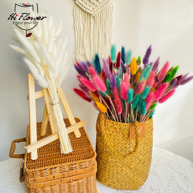 

30PCS Colorful Rabbit Tail Grass Natural Dried Flowers Bouquet Wedding Home Boho Decoration Bunny Dog'S Tail Grasses Real Flowe