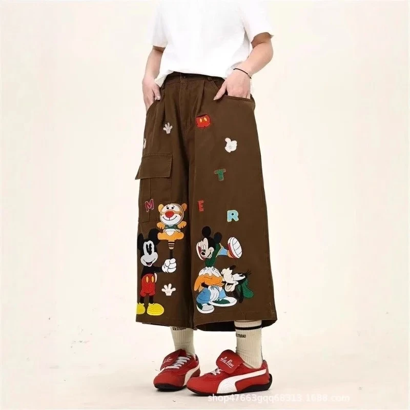 

Cartoon Cute Printed Small Jeans Women's 2025 Summer New Retro Straight Wide-leg Cropped Pants