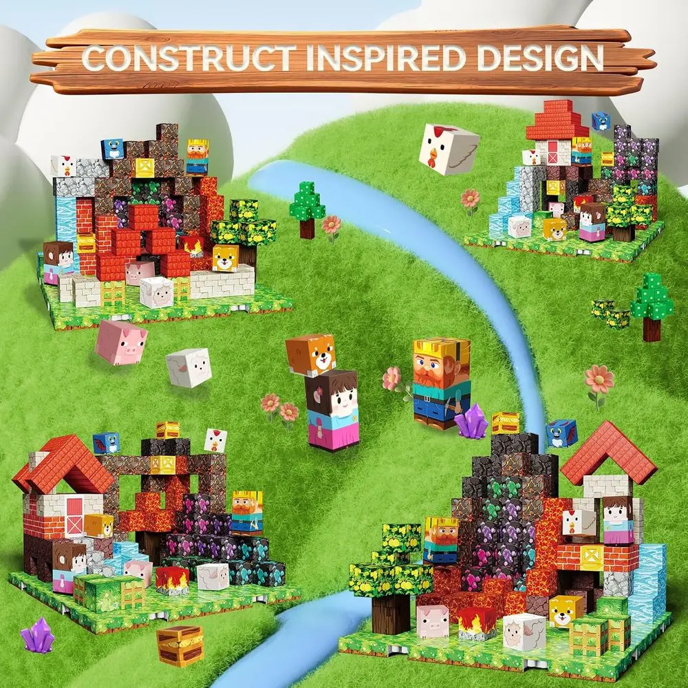 150피스 자석 빌딩 큐브 세트 - 어린이용 농장 테마 교육용 장난감, STEM 장난감, 남자아이들에게 완벽한 선물