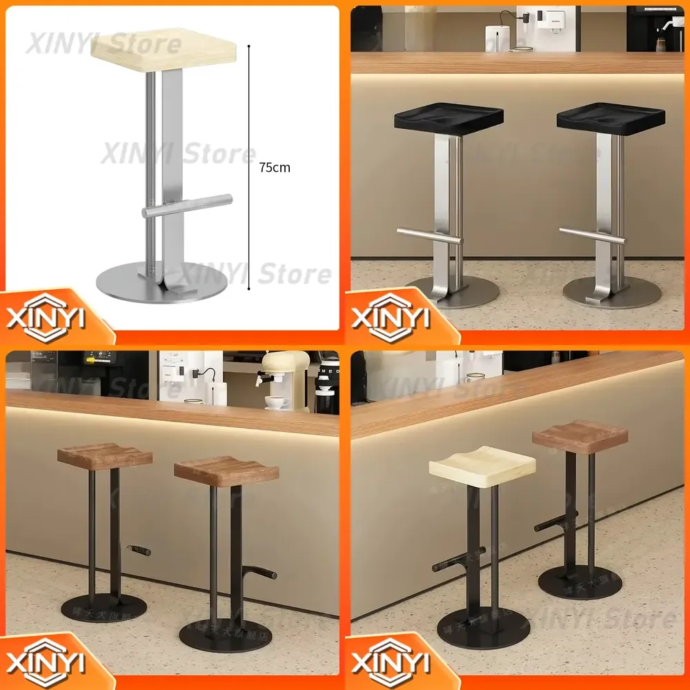 Bar Chair for Home Office Bar Counter High Stool for Wrought Iron Front Desk Checkout Area Designer Solid Wood Barstool
