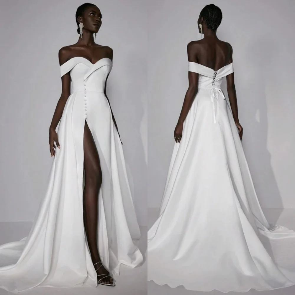 

Customized Jersey Button Off-the-shoulder A-line Lace-up Floor-length Bespoke Occasion Dress Woman Elegant Party Wedding Formal