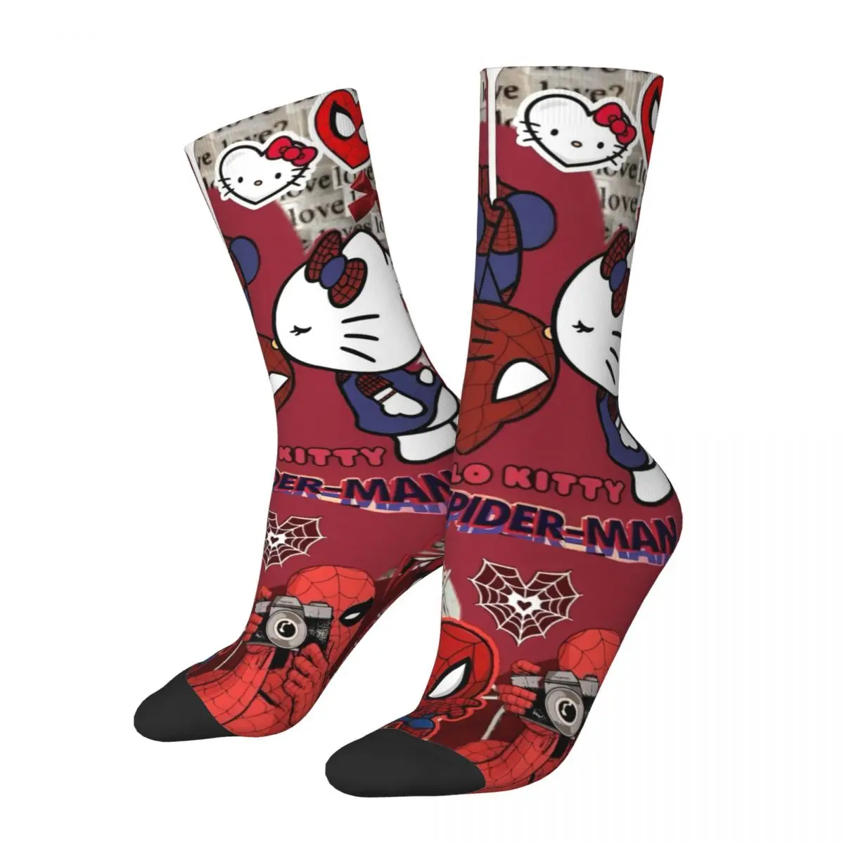 Spiderman Love Hello Kitty Socks Men Women Casual Socks Hip Hop Spring Summer Autumn Winter Socks Gifts