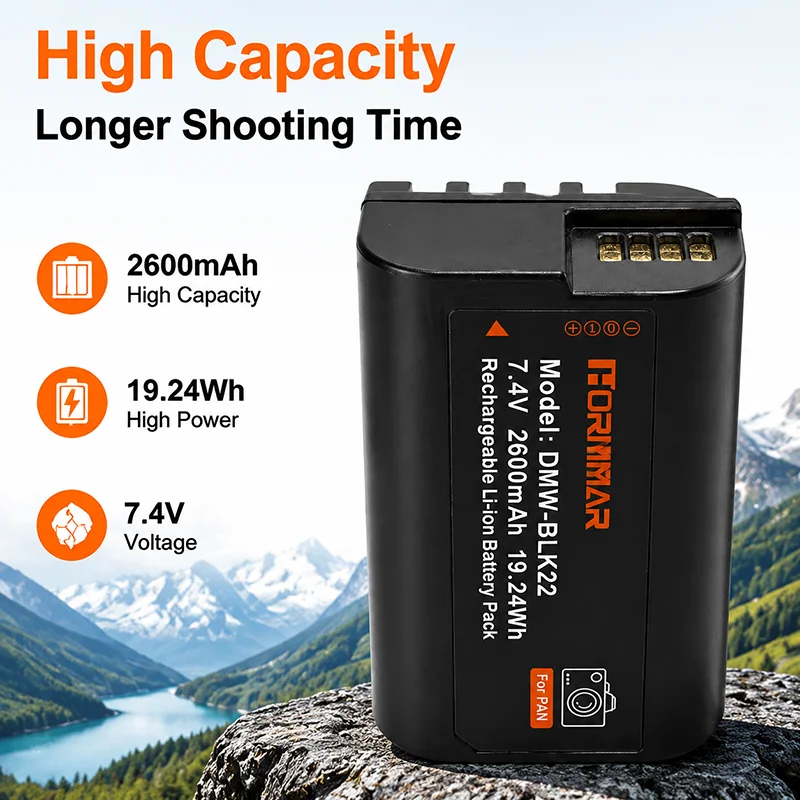2600mAh DMW-BLK22 Battery for Panasonic Lumix DC-S5 S5II GH6 GH5II S5M2 High Capacity Rechargeable Li-ion Camera Battery