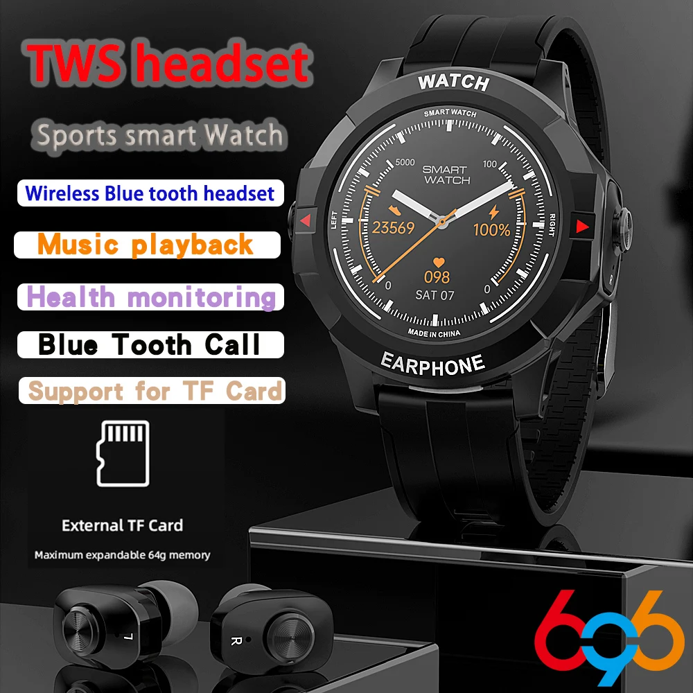 2022 New Men 2 in 1 TWS Wireless Blue Tooth Headset Call Smart Watch Sports Music Playing Heartrate Monitoring Women Smartwatch