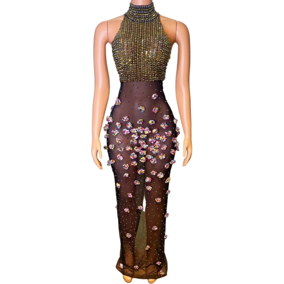 

Birthday Party Wedding Luxury Rhinestone Sparkly Long Dress For Women 2025 New Singer Stage Wear Elegant Style