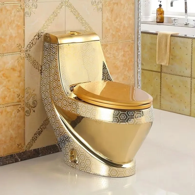 Gold Electroplated Luxury Toilet Cyclone Flushing With Automatic Features Floor Mounted Elongated Bowl Dual-Flush